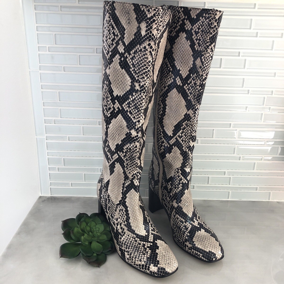 Marc Fisher Womens Retie Faux Snakeskin Knee-High Boots Size
