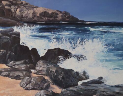 Painting Signed Meeresbrandung Rocky Coast Height Ruß Dated 88 Landscape Genuine - Picture 1 of 6