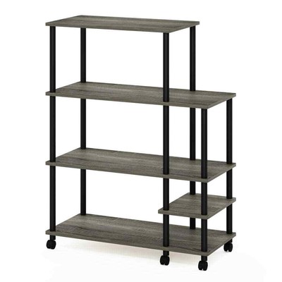 Turn-N-Tube French Oak Grey Kitchen Shelf Cart with 4 Tiers and Casters