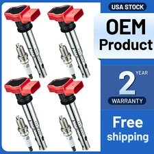 Set of 4 Ignition Coil Pack and Platinum Spark Plug For Audi A4 A5 TT Volkswagen