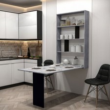 Wall Mounted Foldable Kitchen Table ABI Cabinet Modern White Wotan Oak Black