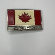 Canada Canadian Red Maple Leaf Flag Hockey Belt Buckle