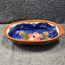 Unique - Terracotta Handmade Floral Dish - Portugal 1980 - 9 x 5" - 2" deep