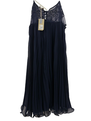 Jenny Packham Dark blue Embellished Yoke pleated dress size 12 BNWT midi |  eBay UK