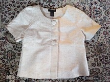 Silkland Woman Petite Short Sleeve Cream Lined Blazer Gold Fleck 10P EUC 
