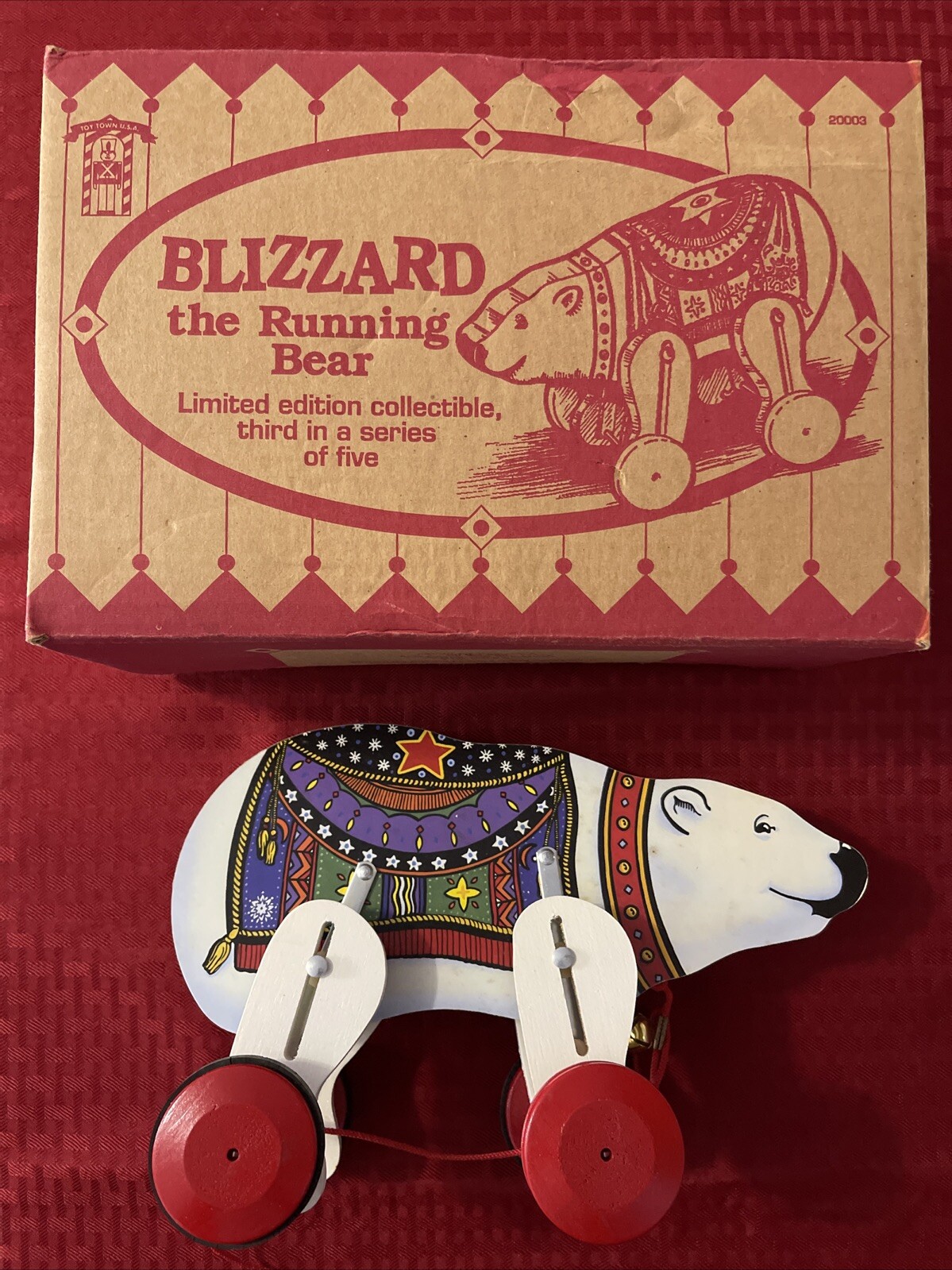 Vintage Blizzard The Running Bear LE Collectible Wooden Pull Toy Bear! MZZ7