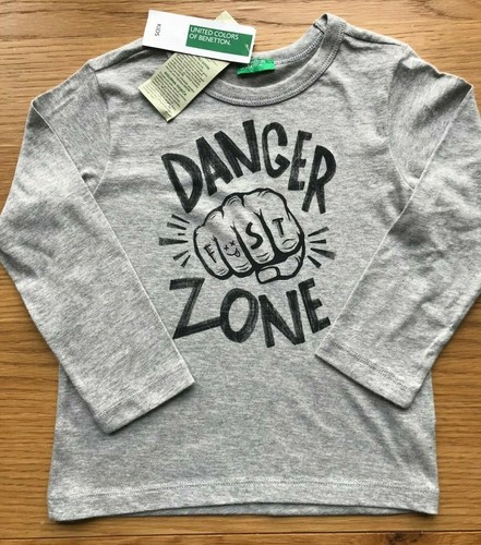 United Colors of Benetton Boys Cotton long Sleeved T-Shirt Top Grey Red Ivory - Picture 3 of 18