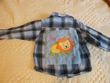 Upcycled Repurposed Flannel Shirt Arizona Kids 4T Blue Plaid Lion Applique CUTE