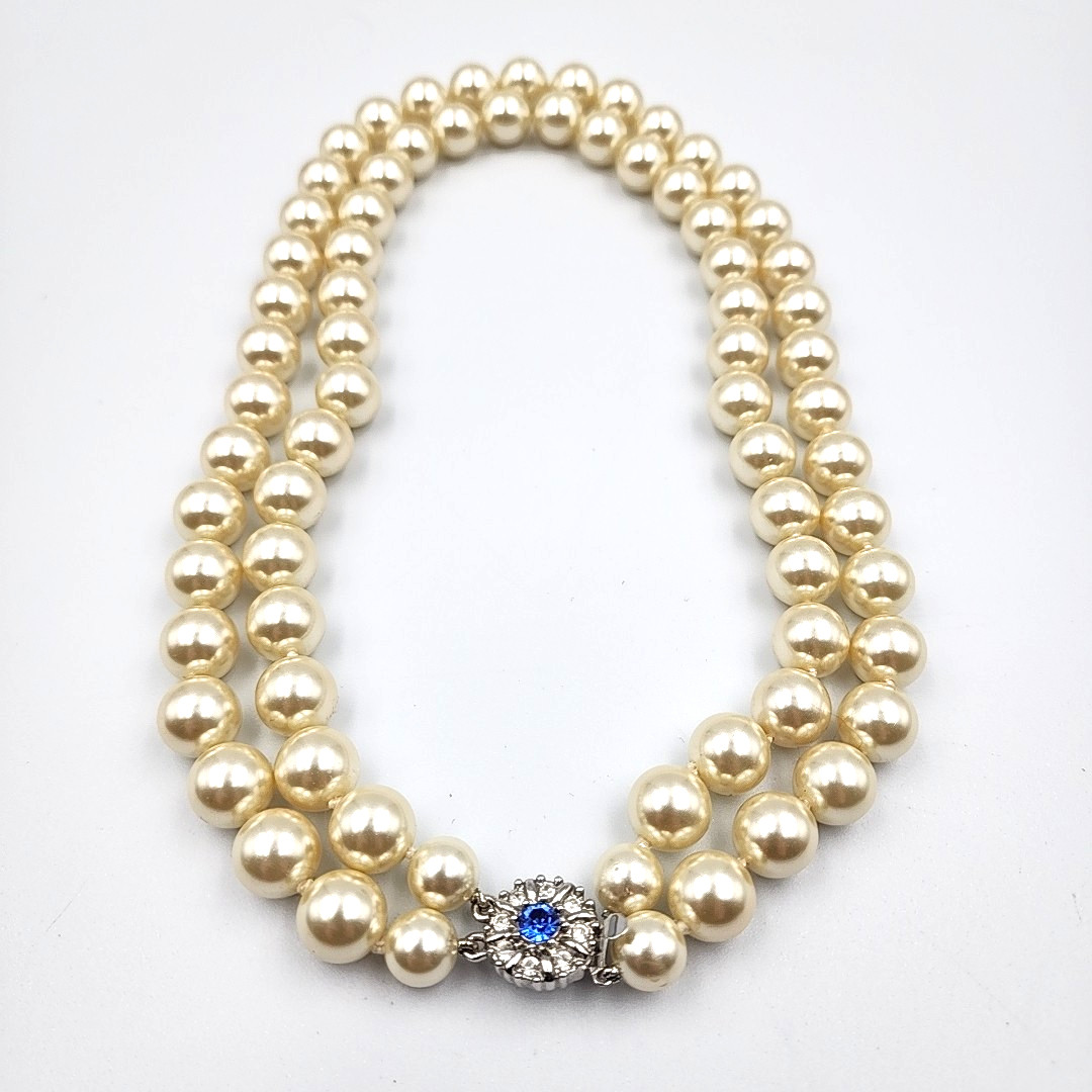 Jackie Kennedy Camrose & Kross 2 Strand Faux Pearl Necklace JBK 18" Rhinestone