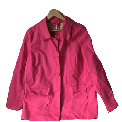Old Navy pink raincoat trench coat polka dot lining Barbiecore women L