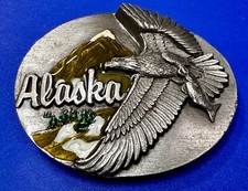 Alaska Patriotic Flying Eagle Frontier State 1990's Siskiyou Vintage Belt Buckle