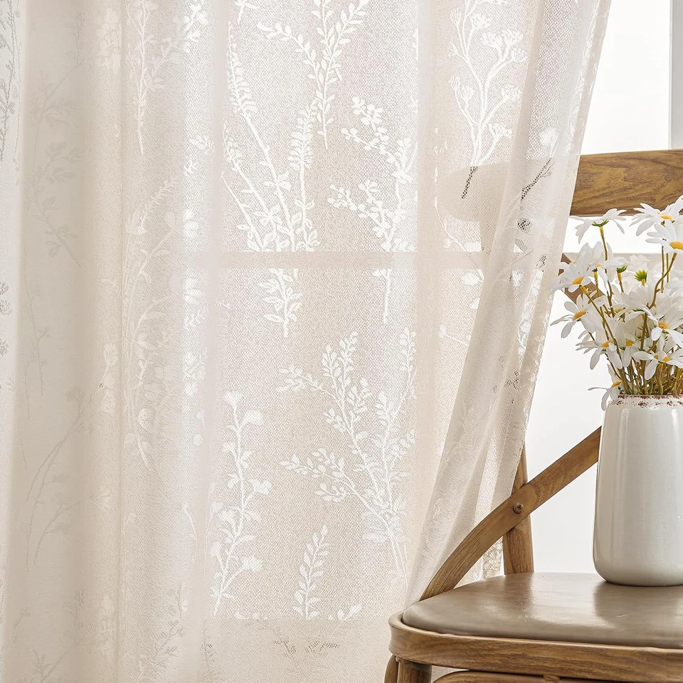 Cortina Boho Transparente 84 Pulgadas Largo Encaje Cortinas Occidentales para Sala de Estar 2 Paneles Foto 4 de 4