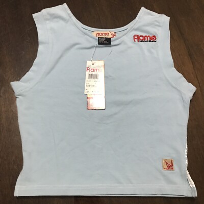   VTG NWT Johnny Blaze Flame Girl s S Sleeveless Top T-Shirt Aqua Blue