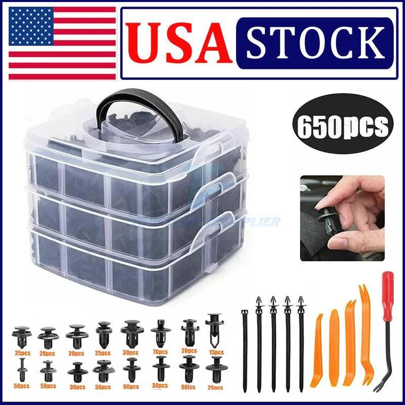 650Pcs Car Retainer Auto Fasteners Push Trim Plastic Clips Pin Rivet Bumper Kit