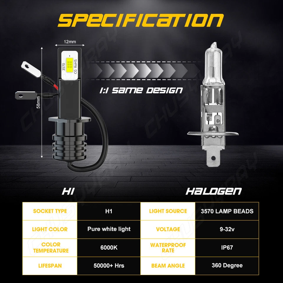 For Ford Fiesta 2014-2017 Led Headlight Hi/Lo+Fog light Combo Bulbs White 6pcs - Image 3 of 4