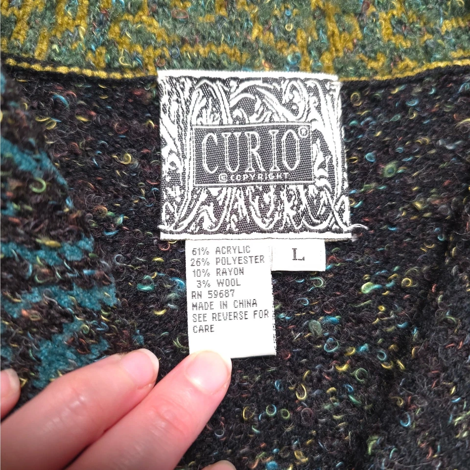 Curio Long Line Cardigan Vest Pockets Mixed Media Women Size L Color Block Boho - Image 3 of 4