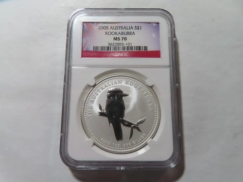 Q79 Australia 2005 SILVER 1oz Dollar "Kookaburra" NGC MS-70