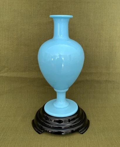 Vintage French Portieux Vallerysthal Blue Opaline Glass Decanter Vase 11 1/4”