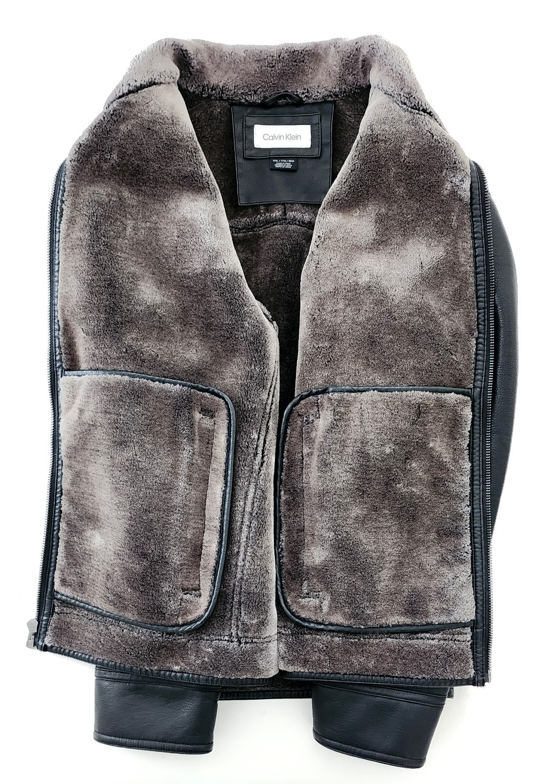 Calvin Klein Aviator Faux Leather/Fur Sherpa Lining Full Zip Jacket Mens 2X-L image 6