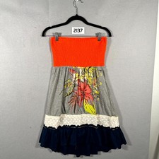 Rewind Strapless Sun Dress Womens Large Multicolor Colorblock Smocked Chest