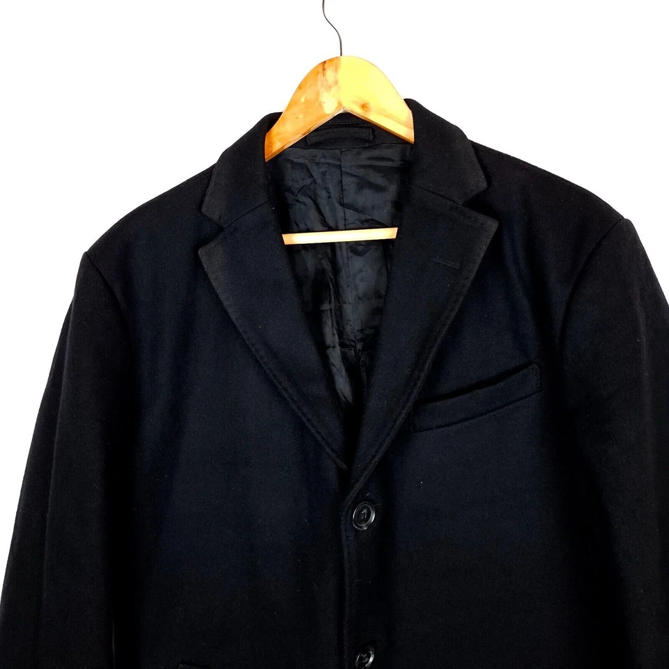 J. LINDEBERG Men Coat Size EU52 UK42 XL Wool Black Button-Front Long Collared - Image 3 of 4