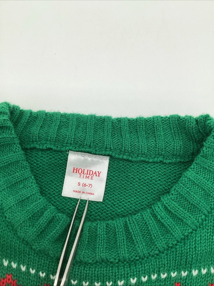 Suéter de Natal infantil Holiday Time Santa Paws S 6–7 verde buldogue francês Natal - Imagem 4 de 4