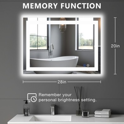 3 Color LED Lighted Bathroom Mirror,Smart Memory Function,Anti-Fog Vanity Mirror