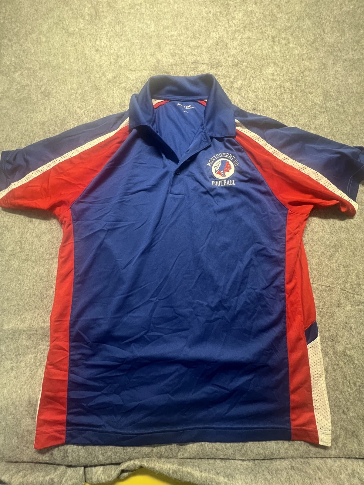 Polo Mens Size Large Red White Blue Astronaut Embroidered Patch