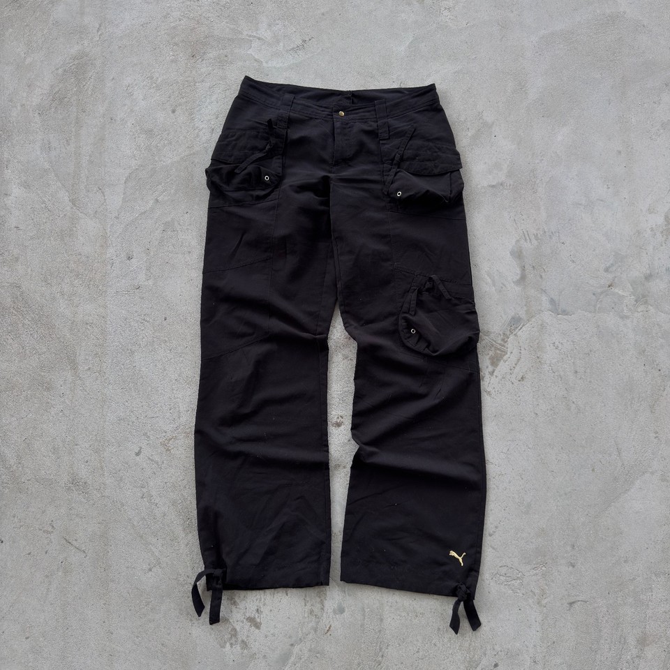 Vintage 90s Puma Cargo Parachute Pants Womens Size M Black