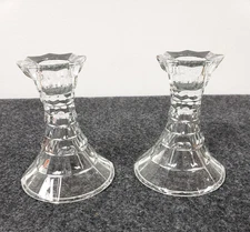 2 Vintage Homco Home Interiors Clear Glass Taper Candle Holders 4in  Lady Love