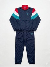 Vintage Adidas Tracksuit Navy Blue Teal Red Trefoil Logo 80s 90s Suit Set Large
