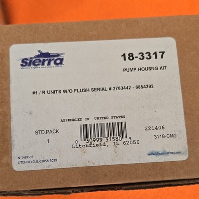 Sierra 18-3317 Pump Housing Kit, W/o Flush Serial 2763442-6854392