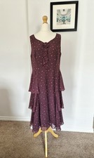 Jacques Vert Purple Polka Dot RaRa Tiered Midi Dress Size 16 Wedding Guest Races