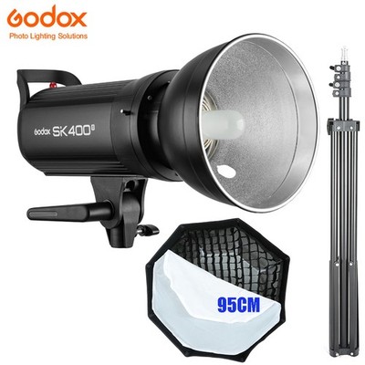US Godox Flash SK400II 2.4G Studio Flash Strobe+95cm Grid Softbox+2M Light Stand