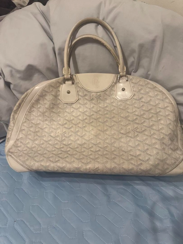 Bolso Boston de Mano GOYARD Saint Jeanne Blanco Patrón Espiga Auténtico Usado Foto 3 de 4