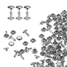 80Set Double Cap Rivet 7x8mm Carbon Steel Round Head Snap Studs Silver