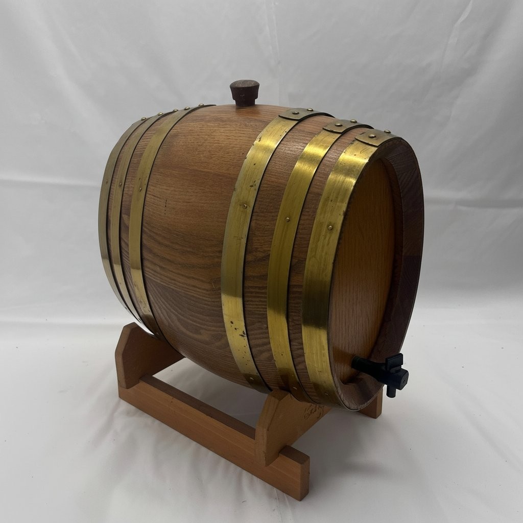 Small Oak Barrel Whiskey Wine Dispenser Tap Stand 1L Spirit Aging Wood Decor