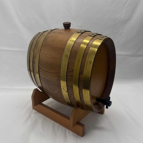 Small Oak Barrel Whiskey Wine Dispenser Tap Stand 1L Spirit Aging Wood Decor