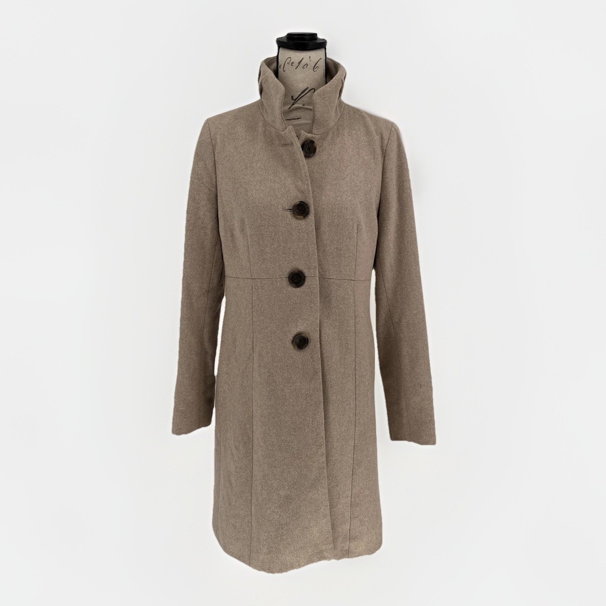 J Crew Uptown Dress Coat Womens 8 Beige Wool Blend Funnel Neck Overcoat  Warm | eBay