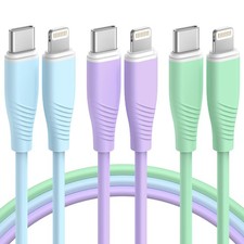 3 Pack 6 FT USB C to Lightning Cable MFi Certified iPhone Charger Fast Chargi...
