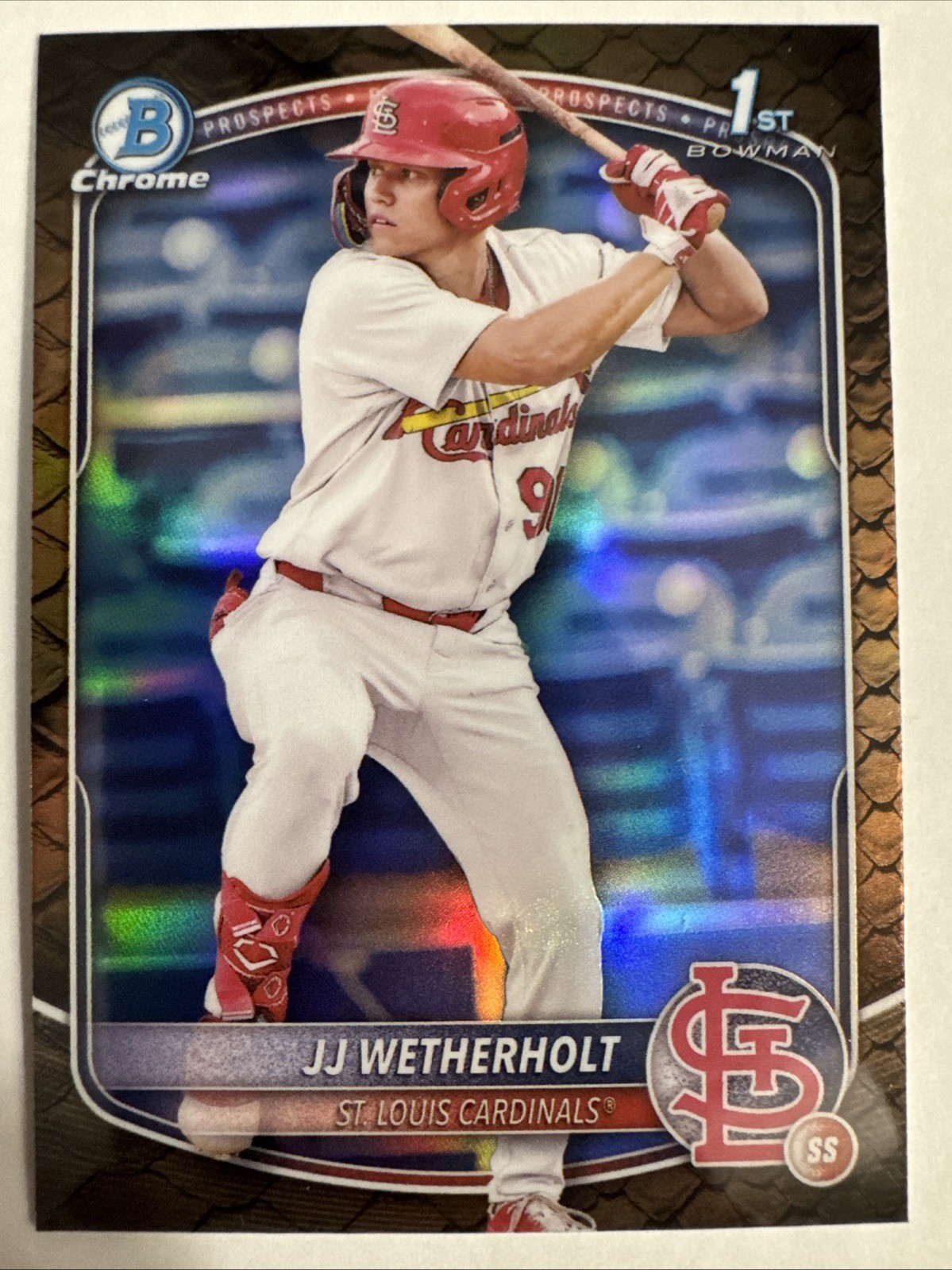 JJ Wetherholt 2025 Bowman Chrome 1st Prospect Reptilian Refractor Cardinals
