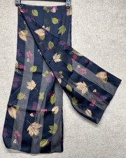 Vintage Sheer Scarf Blue Stripes Leaves Berries Fall Boho