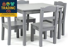 Kids Wooden Table and 4 Chairs Set, Grey - Kids Table and Chair Set for Toddlers