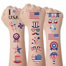 4th of July Temporary Tattoos 90PCS, Waterproof Patriotic American Flag Red