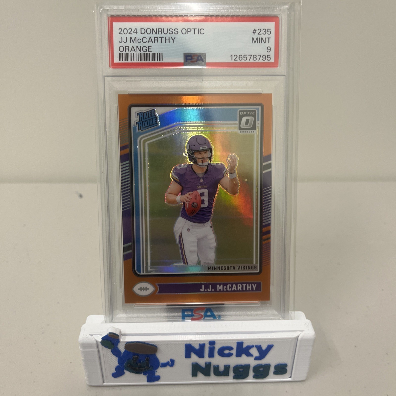 2024 Optic - Rated Rookie J.J. McCarthy #235 Orange Prizm /249 Psa 9