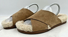 Marc Fisher Slides Women's Size 7 Cozy Slippers Sherpa ML Canna Tan Suede