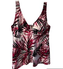 SWIMSUITS FOR ALL FLORAL TANKINI TOP Womens Sz 16 New White Pink