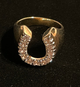 Authentic Mens SETA CZ Studded Horseshoe Design Gold Plated Ring Size 11