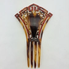 Antique Retro Victorian Hair Comb Faux Tortoiseshell Effect w/ Ruby Rhinestones