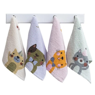 4Pcs 25x50cm 100% Cotton Cartoon Cat Printed Bathroom Children Hand Face Towels